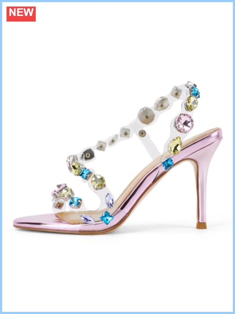 Rhinestone Stiletto Heeled Sandals Open Toe Ankle Strap Wrap-Around